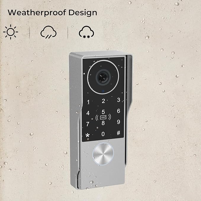 2-Wired Doorbell Camera with Monitor, Video Doorbell Intercom System with keypad,keypad video intercom with 1080P 7-inch Touch Screen, Tuya App Remote, Password Unlock, Waterproof, No Subscription