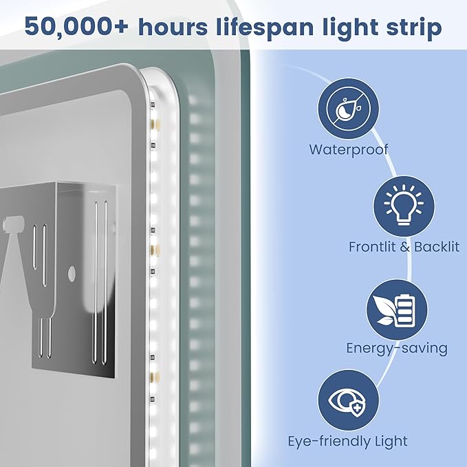 STARLEAD 24"x32" LED Bathroom Mirror with Bluetooth Speaker, 3 Color Temperature, Stepless Dimming, Anti-Fog, Touch Control, Wall-Mounted Vanity Mirror, Vertical or Horizontal