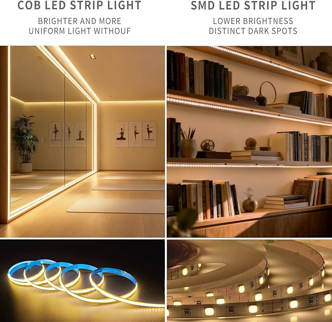 5V LED Strip Lights, Warm USB LED Light Strip, 2Pack 3.28FT Dimmable COB LED Strip Light, High Brightness Short LED Strip for Display Cabinet, Living Room, TV Lights