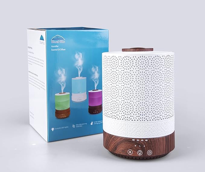 BlueHills Premium Set of Two Large 5000 ML XL and 2500 ML Essential Oil Diffusers Humidifier Combo for Large Room Home with Décor LED Lights Great Gift – Value Pack of White and Dark Wood Grain