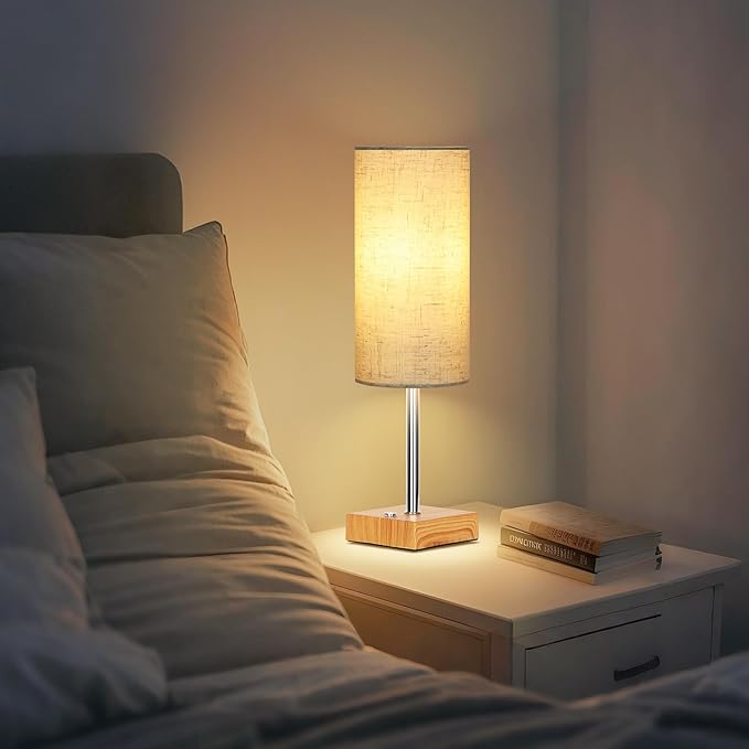Cordless Table Lamp with Dimmable, Rechargeable 3 Modes Battery Powered Bedside Lamp, rv Essentials Battery Operated Lamps, Touch Lamp for Bedroom, Living Room, Reading Room,15 Inch Beige wood 2PK