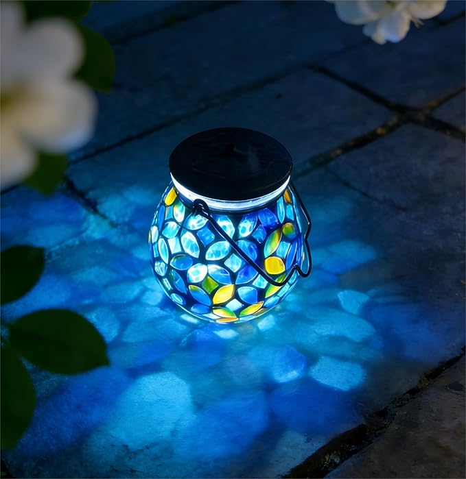 Bshine Mosaic Solar Lantern Outdoor Hanging Waterproof, Mosaic Light Indoor Decorative Table, Garden Decor for Yard Outside, Path, Courtyard, Lawn, Birthday Gift for Mom Women Gardening, Classical