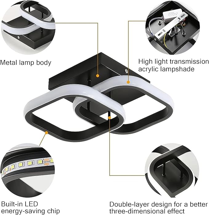 DELIPOP Modern LED Ceiling Light, 22W 6500K Flush Mount Light Fixture for Kitchen Bathroom Bedroom Living Room Hallway Ceiling Light Fixture