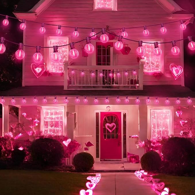 LAMPHOME 4 Pack 26FT Pink G40 LED Outdoor String Lights, Valentine's Day Decor with 13 Shatterproof Globe Bulbs, Waterproof Hanging Patio Lights or Balcony Backyard Garden Wedding Party Home Decor