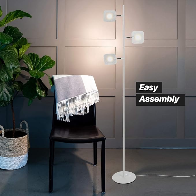 Brightech Tree Floor Lamp for Living Rooms & Offices, Dimmable Standing Lamp for Bedroom Reading, LED Spotlight Floor Lamp, Tall Lamp with Adjustable Panels for Minimal Space Use - White