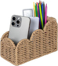 CubesLand Bedside Table Desk Organizer Caddy, Remote Pen&Pencil Holder Cup, Makeup Brush Holder w/Scalloped Perfect for Home, Office Desk, Living Room Table Decor, 3 Slots Neutral