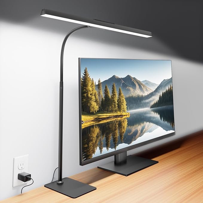 Kary LED Desk Lamp with Base,Eye-Care Architect Light for Home Office,12W Task Lamp with Adjustable Flexible Gooseneck USB Adapter Touch Control 5 Dimmable Color & Brightness Tall Lamp for Work,Study