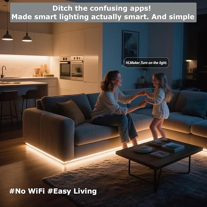 AI Voice Activated Under Bed Lights Strip, Dimmable White 2700-5000K, Kids Smart Night Lights 16.4ft, Strong Adhesive USB Powered No Smart Hub & App & Wifi Needed for Cabinets Reading Kitchen Mirror
