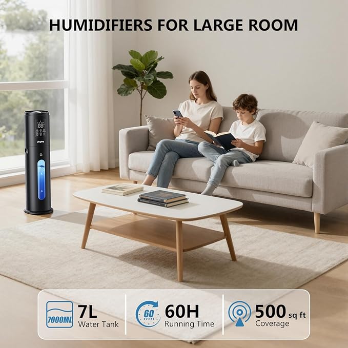 Humidifiers for Bedroom Large Room with 7L/1.85Gal Large Humidifier, Smart App & Remote Control, 4 Mist Levels Large Room Humidifiers for Home Midnight