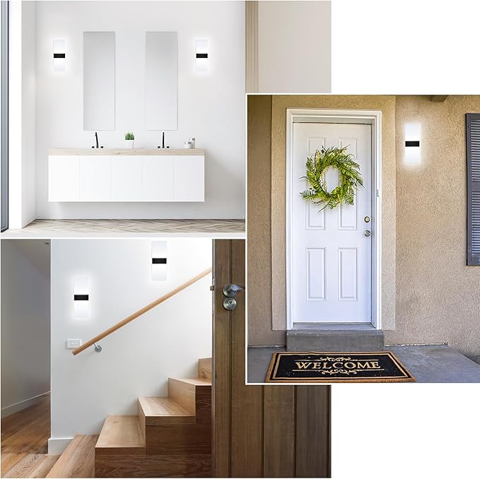 Retisee 4 Packs LED Wall Sconces 12W Acrylic Wall Sconces Modern Dimmable Wall Lighting Hardwired for Hallway Living Room Corridor Bedroom Stairway Indoor Outdoor