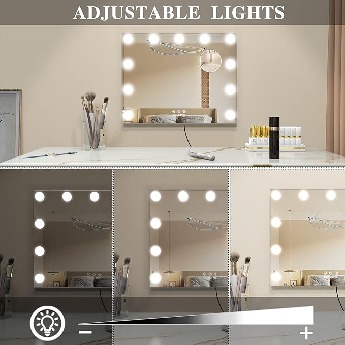BEAUTME Vanity Mirror with Lights,Dressing Tabletop Vanity Mirror with Led Lights Beauty Mirror, Comes with a Tenfold Magnifying Glass, Intelligent Touch Desktop/Wall Mounted Makeup Mirror