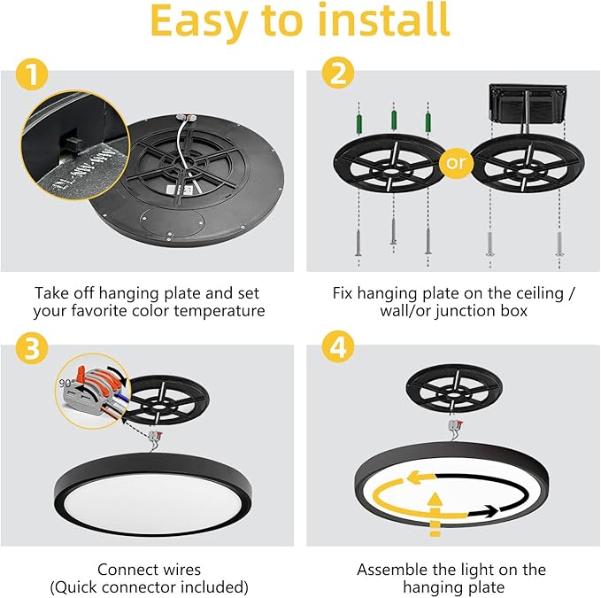 Led Flush Mount Ceiling Light,16 Inch 32w 3480lm,3000k/4000k/6000k 3CCT Selectable, Round Modern Flat Panel Super Slim Led Ceiling Light,for Living Dining Kitchen Bedroom Room (2Pack-Black)