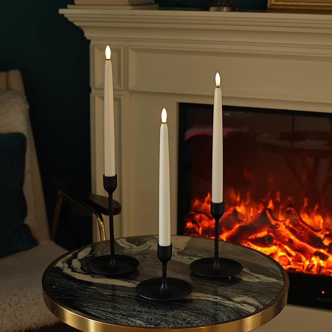 Flameless Taper Candles with Rmote,Timer,Dimmer,6 Pack Ivory Battery Operated Flickering Candlesticks with 3D Flame, Plastic Led Window Candles,11 Inches for Halloween Christmas Holidy Decoration