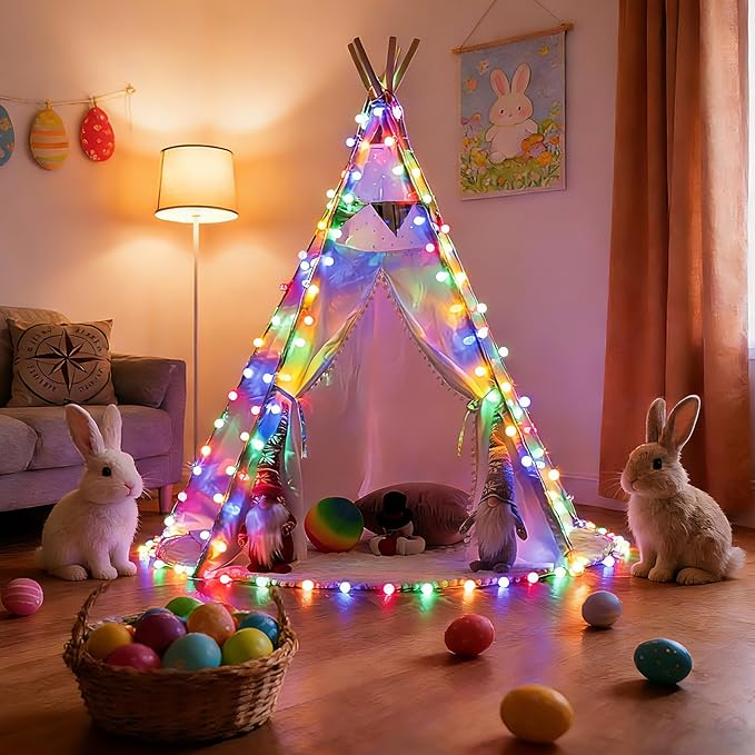 PJT 200 LED Easter String Lights, 66ft Plug in Pastel String Lights with Remote, 8 Modes & Connectable, Easter Tree Decor Lights for Tree Wrapping & Egg Hunt, Indoor Outdoor Garden Fence