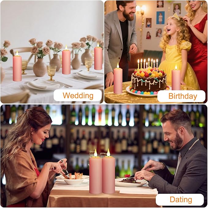 AVEKI Flickering Flameless Candles, Rechargeable Fake Candles with Remote Control and Timer, Waterproof Pillar Candle for Lantern Holiday Wedding Party Home Decor (Pink-2PCS)