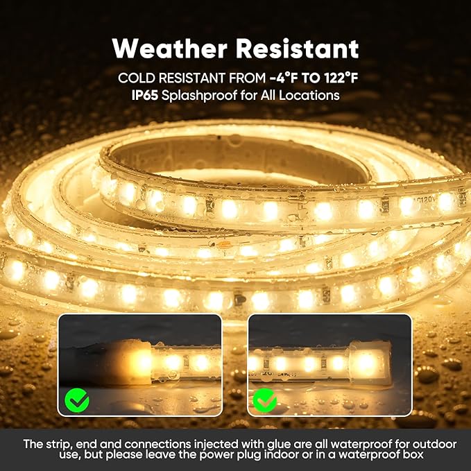 Shine Decor LED Strip Light Super Bright 16000LM, Plug&Play 120V Driverless Easy Wiring, Flicker Free Weatherproof for Outdoor Indoor, Min. 3.9” Cuttable Stickable, 2800K Warm White 65FT ETL Listed