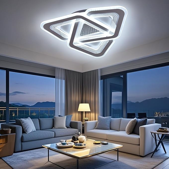 20-inch Triangle Ceiling Light Fixture Dimmable LED Bedroom Light with Remote & App Control, Unique Modern Flush Mount Lights Easy to Install, 80W Super Bright for Low Ceiling in Living Room