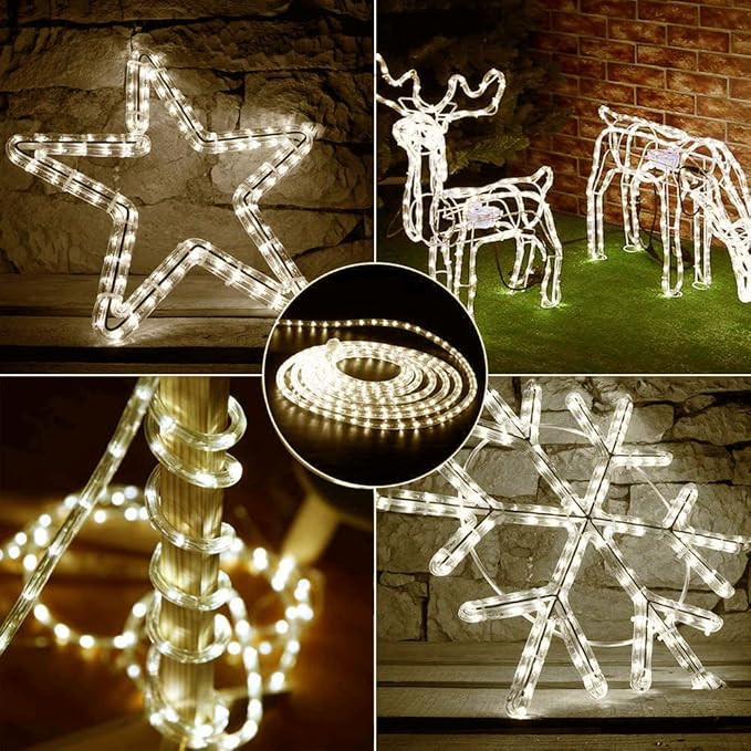 13ft 2-Wire Waterproof LED Rope Light Kit,110V-120V PVC 30 LED/M Tube Lights Strip for Background, Outdoor, Christmas, Home Decoration(Warm White)