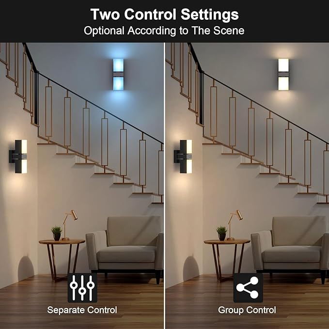XMCOSY+ Outdoor Wall Lights, 1400LM Smart RGBCW Exterior Lighting Fixtures Adjustable Dual-Head Outdoor Light Fixture, WiFi APP Control, Alexa Compatible, Waterproof Porch Lights Outdoor, 2 Pack