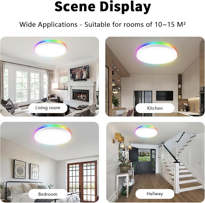 Dimmable LED Flush Mount Ceiling Light Fixture with Remote Control, Compatible with Alexa, 12Inch 18W 3000K-6500K Adjustable, LED Ceiling Light Fixture for Bedroom, Kitchen