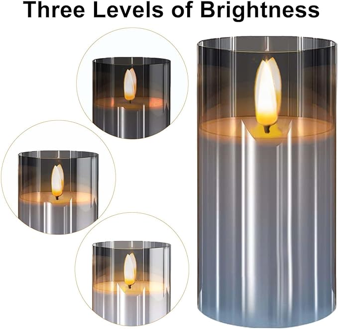 Grey Flameless Candles,5 Pack Fake Battery Candles Flickering,Led Candle Lights-Battery Operated Candle with Remote&Timer for Birthday, Party,Home, Bars and Hotel Decoration