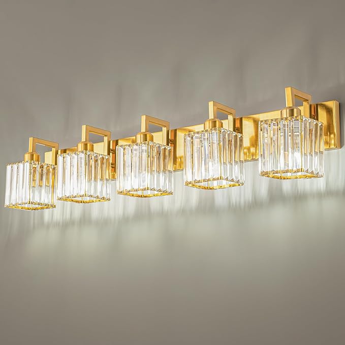 19.5" KnurledBrassWallSconcesSetof2,BronzeBathroomVanityLightFixtureswithWaterRipplesGlassTube,ModernLampforBedroom,LivingRoom,Hallway,Staise,Mirror,Kitchen