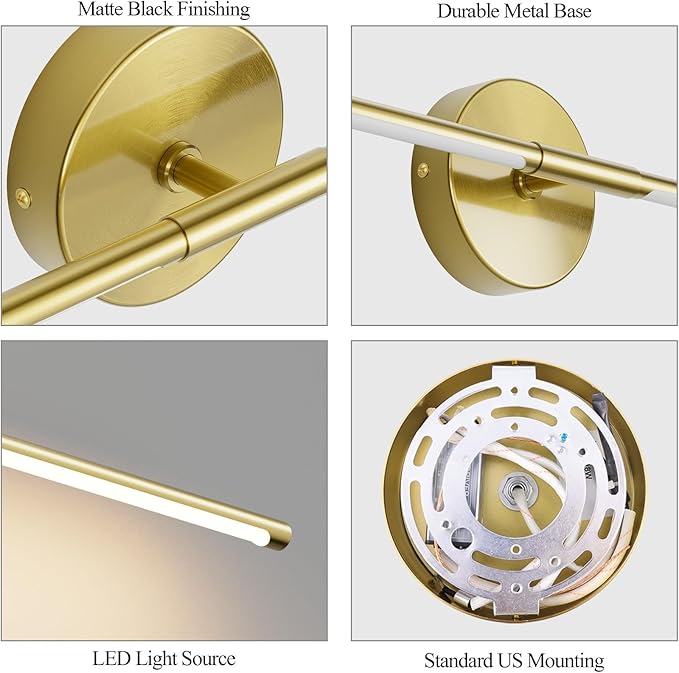 40In Modern Gold Bathroom Sconce Vanity Light Over Mirror Hardwired 3000K Bathroom Light Fixture 360° Rotatable for Bedroom Living Room