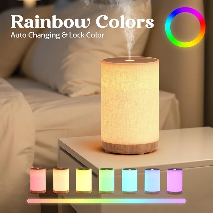Essential Oil Diffuser with Fabric Cover, Small Portable Aroma Diffuser for Home 120ml, Ultrasonic Aromatherapy Oil Diffuser with 7 Colors LED, Auto Shut-Off Function, Mini Humidifier for Bedroom