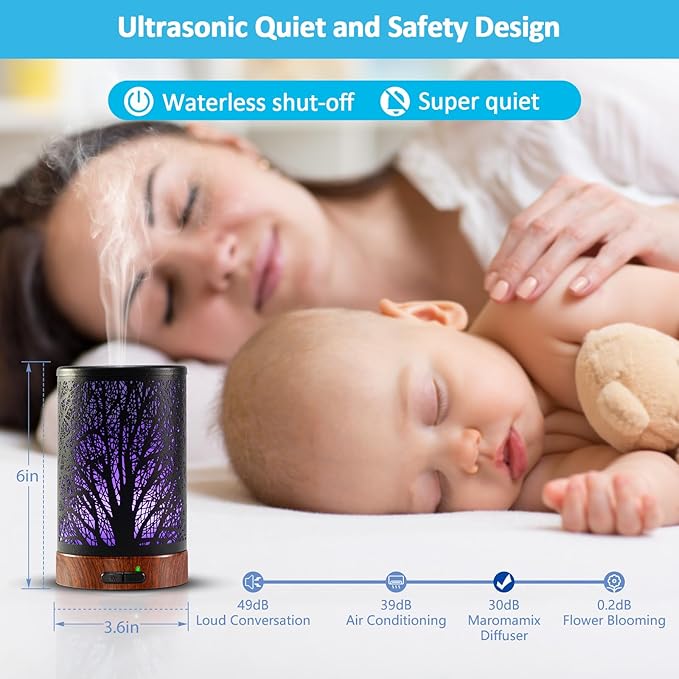Essential Oil Diffuser - 150ML Metal Aromatherapy Diffuser for Essential Oils with 7 Colors Lights Gifts for Mom Auto Shut-Off & Ultrasonic Cool Mist Diffuser, Ambience for Home