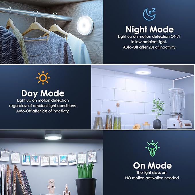 Motion Sensor Puck Light with Remote, Wireless Dimmable Under Cabinet Lighting, Rechargeable Magnetic Closet Night Light, 12-Pack, Cool White