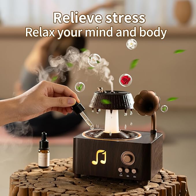 Aromatherapy Diffuser Oil Humidifier with Essential for Home, 250ml Rain Ultrasonic Aroma Diffuser. 7 Colors Light Waterless Auto Off with Remote Control for Large Room Office, Dark Wood Grain Gifts