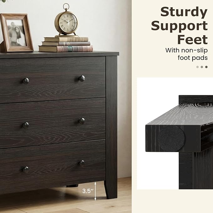 Giantex Small 3-Drawer Dresser for Bedroom - 28.5” x 18” x 26” Wide Chest of Drawers, Modern Large Nightstand, Storage Cabinet, Closet Storage Organizer for Living Room, Hallway (Brown)
