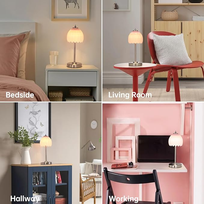 Rechargeable Table Lamp with 5200mAh Battery & Touch Control - 3 Adjustable Color Temperatures, Cordless Dimmable Table Light for Bedroom, Office Desk, Nightstand (Creamy Pink,Silver Base)