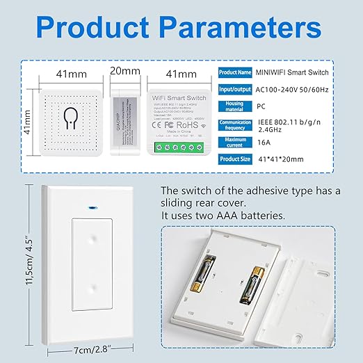 Ewelink Smart Switch 16A Mini WiFi Relay Module,DIY 2.4ghz Wireless Light Switch Voice Control with Timer&Schedule for Home Automation, Compatible with Alexa/Google