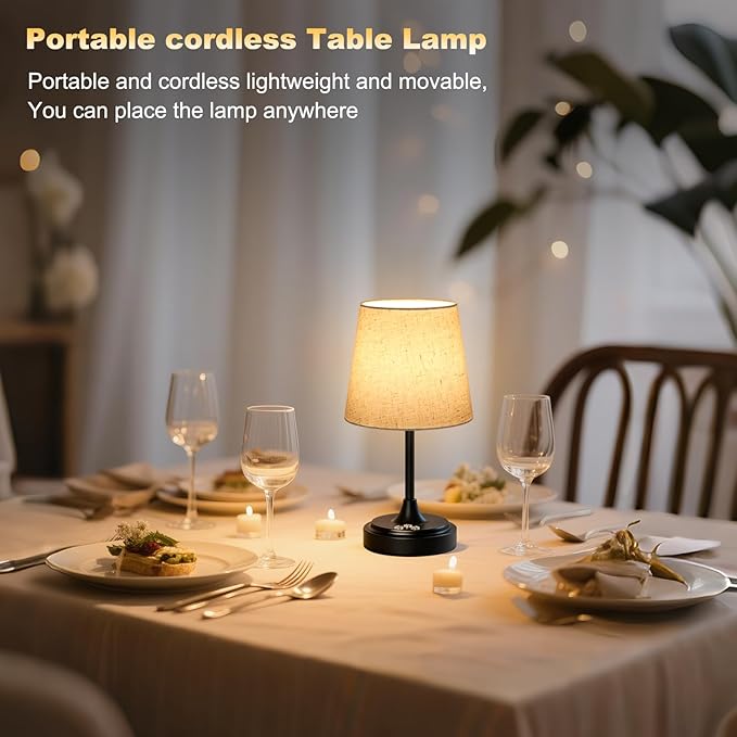 Small Cordless Table Lamp Rechargeable,5000mAh Battery Operated Desk Lamp,3 Colors & 7 RGB Stepless Dimmable,Touch Ambient Light for Bedside,Bedroom,Dining Room,Living Room,Black,FlaxenShade