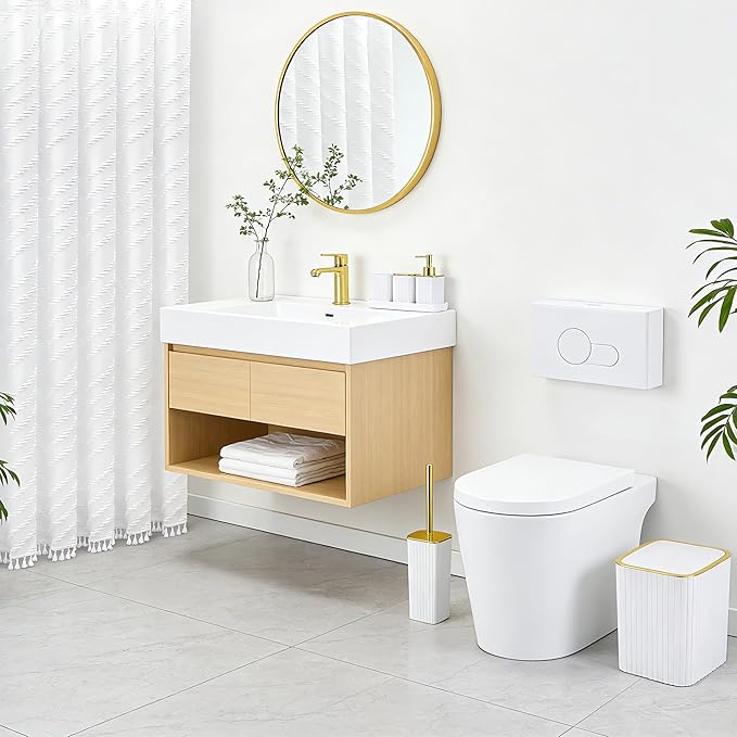 Bathroom Accessories Set-23Pcs Set, Complete Bathroom Essentials, Bathroom Set with Shower Curtain and Liner Sets, Trash Can, Soap Dispenser,Modern Bathroom (White, Bath Set+Shower Curtain&Liner Set)
