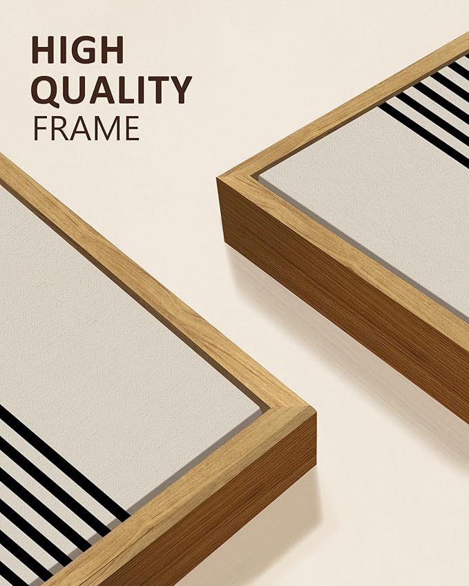 KUVIOKE Boho Wall Decor Black Minimalism Line Abstract Bohemian Art Ready To Hang 8x16in3pcs Natural Framed
