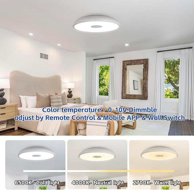 Smart Waterproof LED Flush Mount Ceiling Light Fixture,11 inch 18W,with Bluetooth Speaker,RGB Color Changing Function- Dimmable Lamp,Tuya Application Control-Compatible with Alexa Google Home