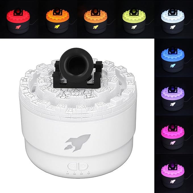 Essential Oil Diffuser Humidifier 200ml Quiet Volcano Cool Mist Humidifier Aromatherapy Diffuser with 7 Colors Light for Bedroom Office (White)