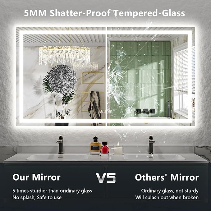 110x40 Inch LED Bathroom Mirror with Lights Front and Backlit Lighted Vanity Mirror for Bathroom Wall with 3 Colors Dimmable Anti-Fog Memory Shatter-Proof IP54 Waterproof Horizontal/Vertical