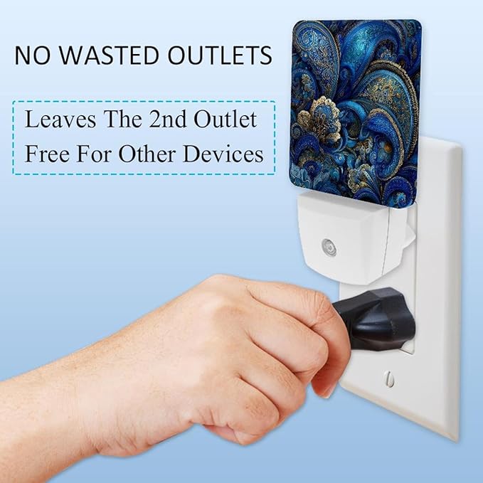 Swirls Floral Elements Ornamental Night Light Plug in, Nightlight with Dusk to Dawn Sensor, Automatic On and Off, Energy Efficient, Soft Glow, 2 Pack
