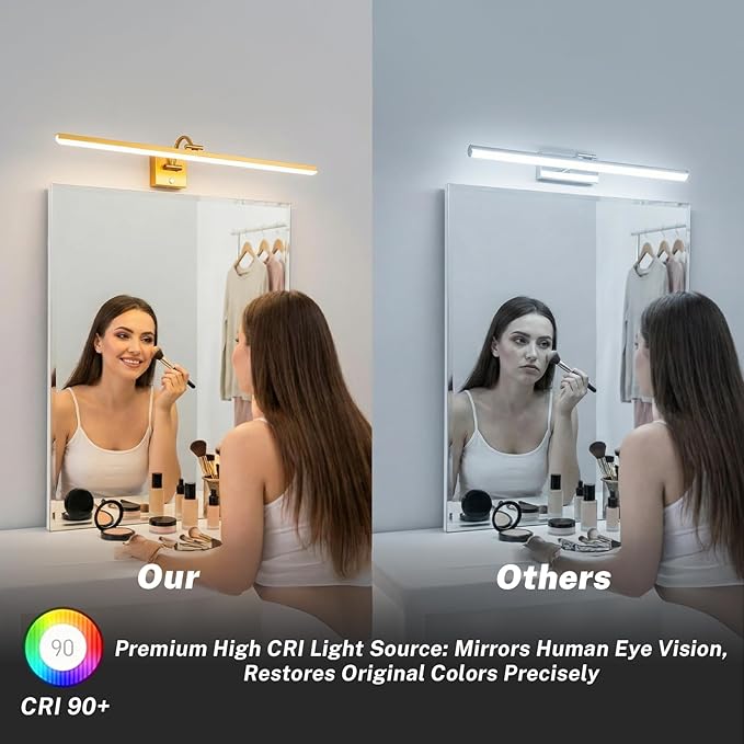 OSYNNIQ Bathroom Vanity Light, 34″ Modern Lighting Fixture Over Mirror Dimmable 16W 6000K LED Light Bar Rotatable Brass Gold Waterproof IP44 Wall Sconce for Makeup Shaving