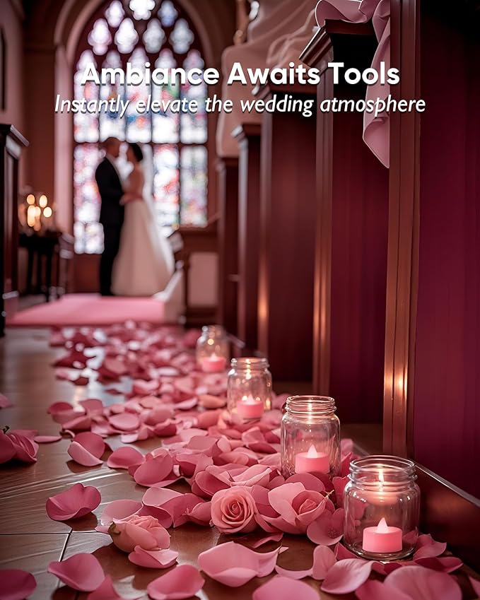 Amagic 30 Pcs Pink Flickering Flameless Tea Lights Battery Operated, 200+ Hours Long Lasting Colored Candle for Wedding, Table Centerpiece, Theme Party, Aniversary, Proposal, Christmas, Pink Base