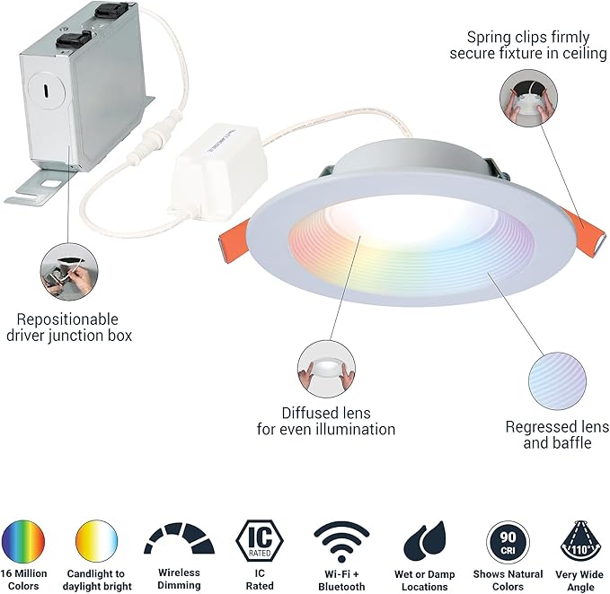 HAL0 6" Smart Wi-Fi® Recessed Canless LED Downlight 4-Pack, Connected by WiZ Pro - RLWZC612-4PK