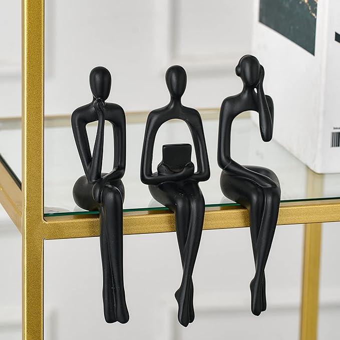 XINXUAN Black Statue Home Decor - Modern Bookshelf & Desk Decor - 3 Piece Set