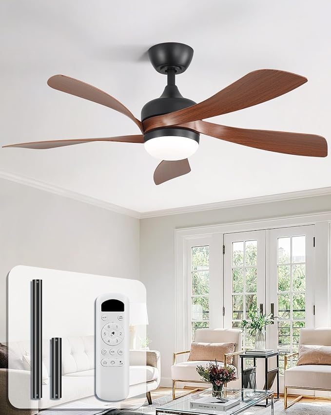 Sofucor 45 Inch Ceiling Fan with Lights and Remote, Indoor/Outdoor Ceiling Fan with Light 6-Speed 3 CCT 3-Timer, Low Profile Ceiling Fan 5 Blade Quiet DC Motor for Bedroom Living Room Patio