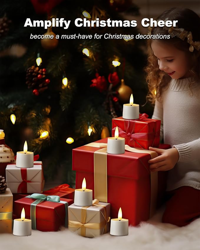Flameless Candles, 12Pack Timer LED Votive Candles, Realistic 3D Flickering Tea Lights Candles Battery Operated with 6 Hours Timer Auto for Wedding Home Decor- White Base