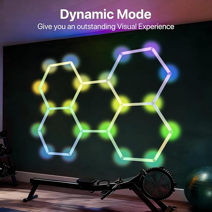 HYPERLITE Hexagon Garage Lights: 11 Grid RGB Hexagon LED Lights with Music Sync Mode, App & Remote Control, Multi-Color Honeycomb Light for Gaming Room, Gym, Garage