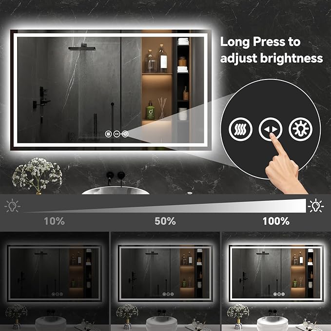LED Bathroom Mirror 36x48 Inch Anti-Fog Bathroom Mirror with Lights, Wall Mounted Lighted Vanity Mirrors, Dimmable, Backlit + Front Lit, Smart Bathroom Vanity Mirror with 3 Colors Temperature