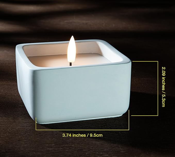Square Flameless Candles (Blue) - LED Flickering Fake Candles - Made of Real Wax in a Cement Base - an Ideal Gift.